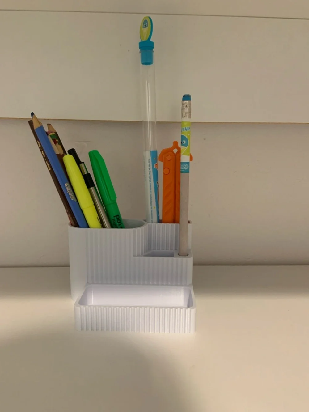 3d printed White Desk Pencil Organizer - Minimalist Home Office Case